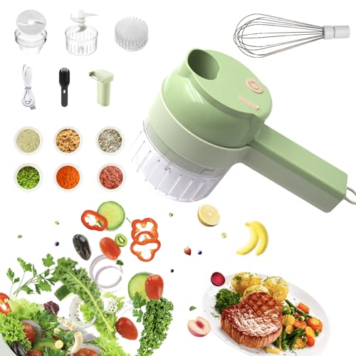 4 in 1 Handheld Electric Vegetable Cutter Set, Food Processor for Garlic Pepper Chili Onion Celery Ginger Meat with Brush