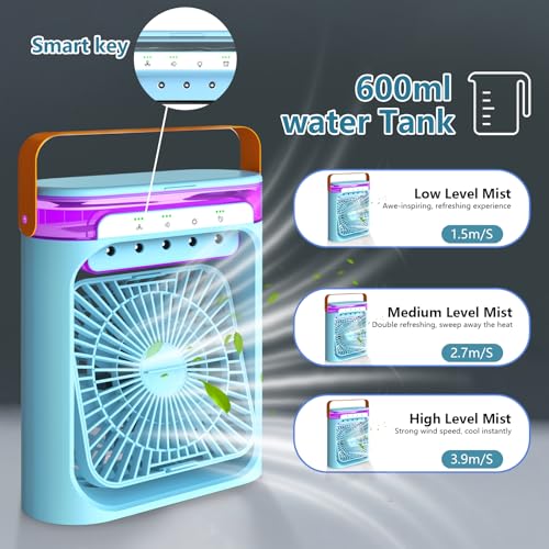 Portable Air Conditioner, 4-in-1 Air Cooler Quiet Mini Air Conditioner Desk Fan