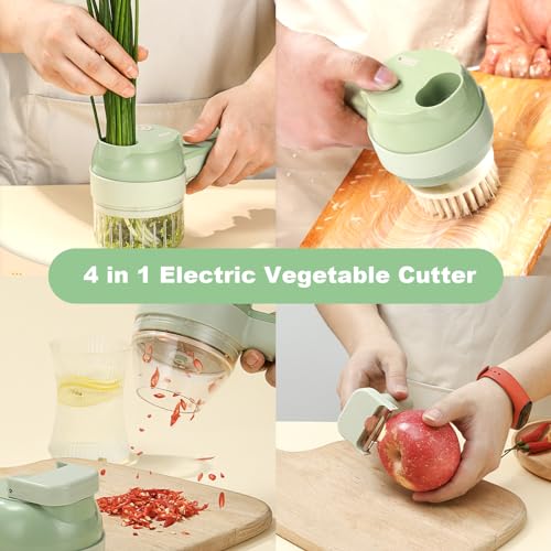 4 in 1 Handheld Electric Vegetable Cutter Set, Food Processor for Garlic Pepper Chili Onion Celery Ginger Meat with Brush