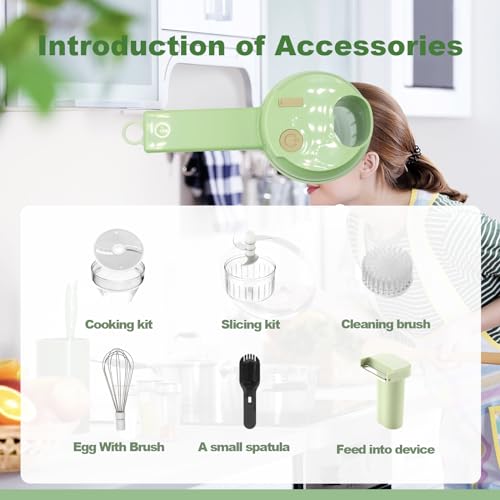 4 in 1 Handheld Electric Vegetable Cutter Set, Food Processor for Garlic Pepper Chili Onion Celery Ginger Meat with Brush