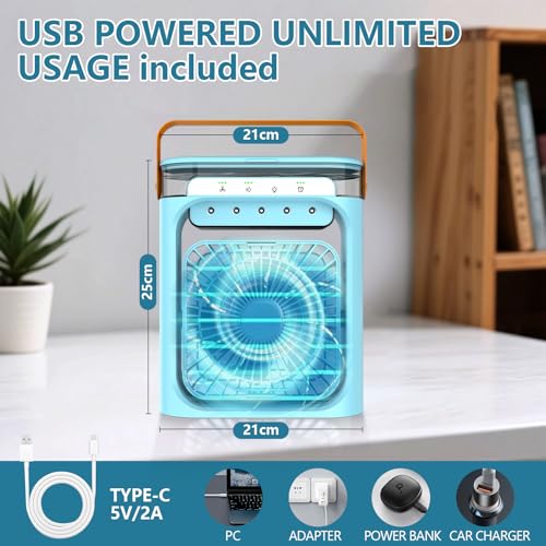 Portable Air Conditioner, 4-in-1 Air Cooler Quiet Mini Air Conditioner Desk Fan