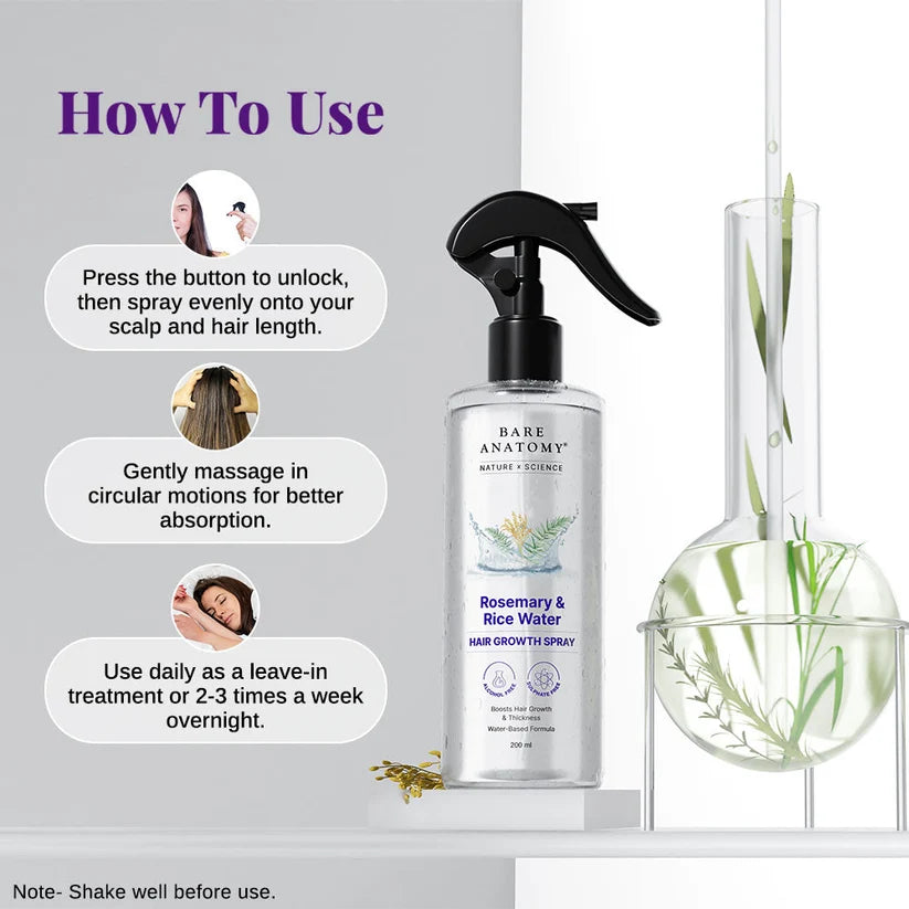 Rosemary & Rice Water Hair Growth Spray – Anti Hair Fall | Strong, Shiny & Healthy Hair
